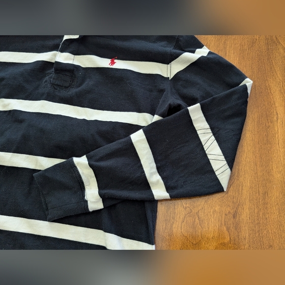 Polo Ralph Lauren Striped Rugby shirt Size women's M? black/white hooded - Picture 13 of 14